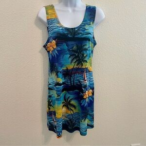 Tropical Blue Swim Cover Up Dress Xl
